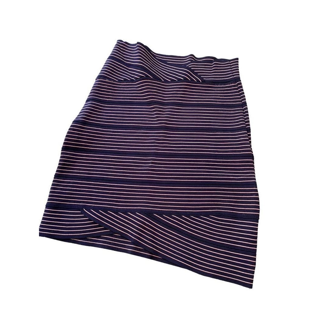 Small Freeway Women's Navy Blue Pink Stripe Bandage Skirt 17" Length